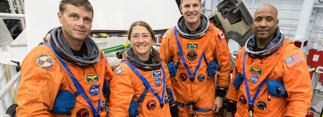 The Artemis II crew, from left to right: Reid Wiseman, Christina Koch, Jeremy Hansen, and Victor Glover. (Photo: NASA/David DeHoyos.)