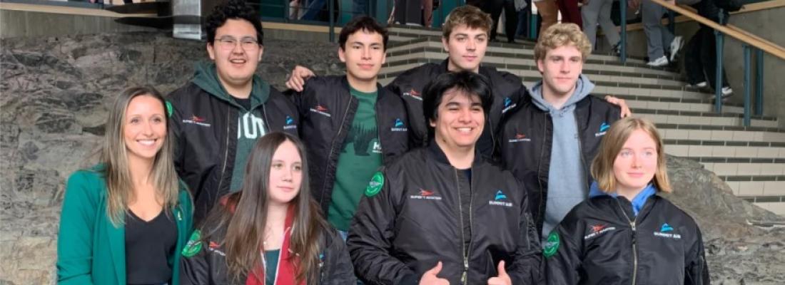 Students from St. Patrick High School in Yellowknife received their flight jackets after their first year of flight school. (Photo via Facebook.)