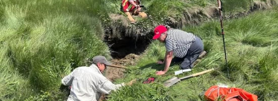 Historians search for the site of the Poutrincourt gristmill. (Photo: Mark Borton via Facebook.)