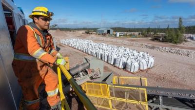 A worker is seen with concentrate ready for shipping at the Cheetah Resources’ Nechalacho Project near Yellowknife in August, 2021. A worker is seen with concentrate ready for shipping at the Cheetah Resources’ Nechalacho Project near Yellowknife in August, 2021.