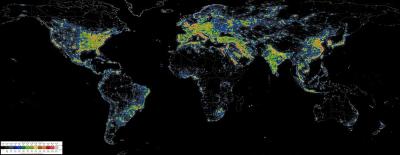 World map of light pollution. (Photo via Wikimedia Commons.)