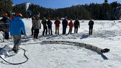 Scientists test the EELS robot on snowy surfaces on Earth. (Photo credit: NASA/JPL-Caltech.) Scientists test the EELS robot on snowy surfaces on Earth. (Photo credit: NASA/JPL-Caltech.)