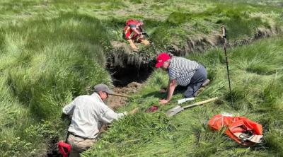 Historians search for the site of the Poutrincourt gristmill. (Photo: Mark Borton via Facebook.)
