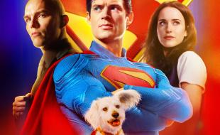 From left to right: Lex Luthor, Superman, Lois Lane and Krypto (centre). (Image via X.)