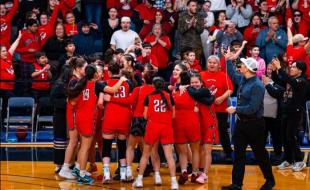 The At’maakw U17 girls team celebrate their championship win at the Junior All Native Basketball Tournament. (Photo via JANT Basketball’s Instagram page.)