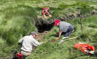 Historians search for the site of the Poutrincourt gristmill. (Photo: Mark Borton via Facebook.)